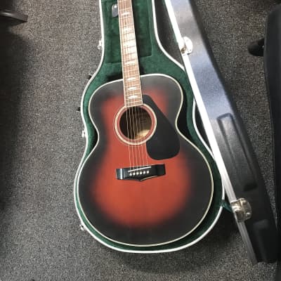 Yamaha FJ-645A rare jumbo body acoustic guitar made in Taiwan in violin red finish with road runner hard case in excellent condition. for sale