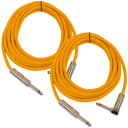 2 Pack - 10' Orange Guitar Cable TS 1/4" to Right Angle - Instrument Cord
