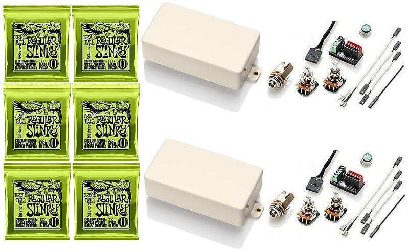 EMG HZ H4 & H4A PASSIVE IVORY HUMBUCKER PICKUP SET w/ SHORT SHAFT POTS &  WIRING ( 6 EB STRING SETS )