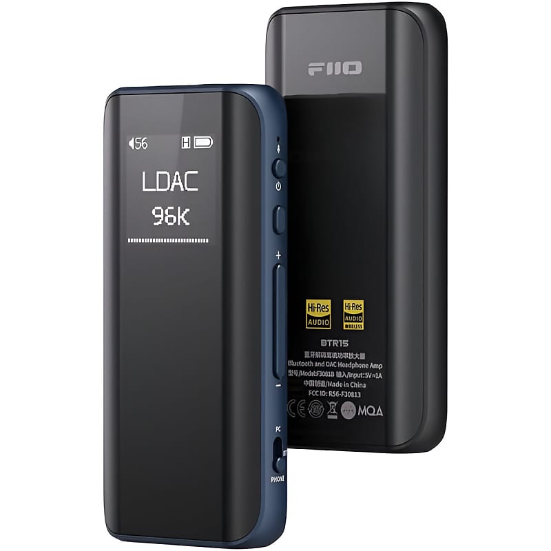 FiiO BTR15 Headphone Amps Bluetooth 5.1 Receiver with Parametric EQ, Dual ESS DAC - Blue  			