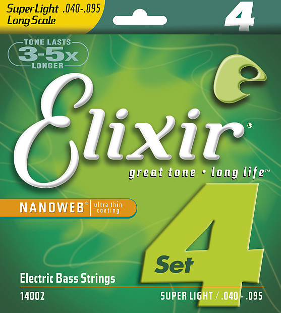 Elixir 14002 Nanoweb Nickel Plated Steel Long Scale Electric Bass Strings - Super Light (40-95) image 1