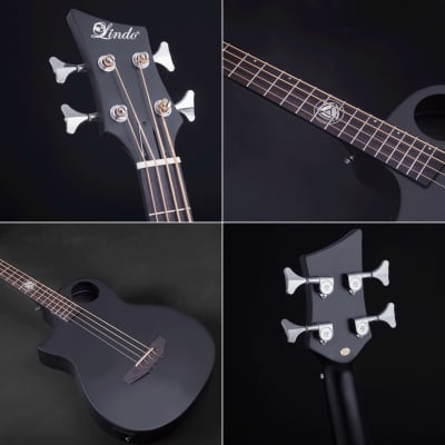 Lindo Left Handed Neptune Short Scale (30") Slim Electro Acoustic Bass Guitar + Padbag - Matte Black image 2