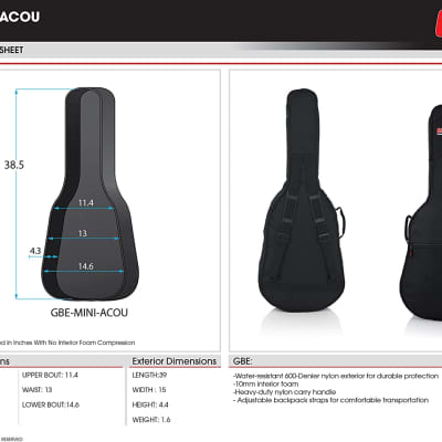 Gator GBE-MINI-ACOU Acoustic Guitar Bag for Mini Acoustics image 10