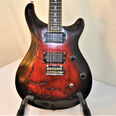 Tsunami Fractal Guitars Blood Red Sunset 2022 - Hand Laid Tru Oil On Red Transparent Stain for sale