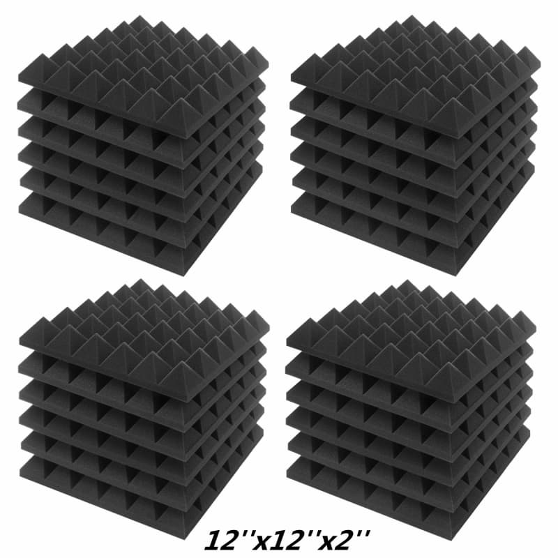 Acoustic Foam Panels - Pyramid Recording Studio Wedge Tiles - 2 X 12 X  12 Isolation Treatment for Walls and Ceiling (12 Pack, Black)