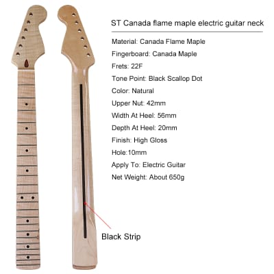 (Shipping From China, DHL 5-7 Days Delivery)  ST Tiger Pattern Natural Color Neck 22 Pin 6 String Canadian Maple Electric Guitar Neck image 2