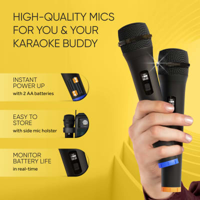 MASINGO 2023 Karaoke Machine for Adults & Kids with 2 UHF Wireless Microphones - Portable Singing PA Speaker System Set w/ Two Bluetooth Mics, Disco Ball Party Lights & TV Cable - Ostinato M7 Black image 4