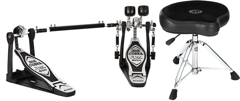 Tama HP600DTW Iron Cobra 600 Duo Glide Double Bass Drum Pedal  Bundle with Roc-N-Soc Nitro Gas Drum Throne - Black image 1