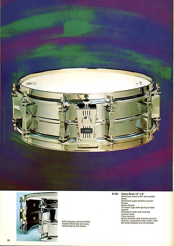 Vintage Sonor D-555 Ferromanganese 5.25x14 Snare Drum 1974 *With Matching  Era Slotted/Standard Key*