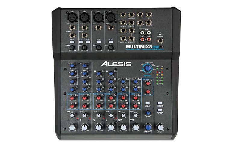 Alesis MultiMix 8 USB FX - 8-channel USB desktop Mixer with 4-XLR inputs, EQ, built-in Alesis FX and USB Stereo Output image 1