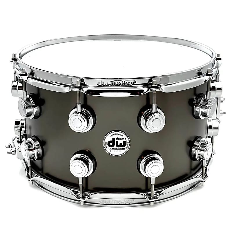 DW Collectors Series Satin Black Brass Snare Drum 14x8 Chrome Hardware image 1