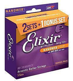 ELIXIR 16102 3 Pack Nanoweb 13/56 Corde Chitarra Acustica