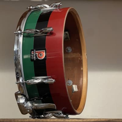 1960's Premier 2001 5.5x14 Mahogany Snare Drum Original Red Black Green Duroplastic 2000 image 16