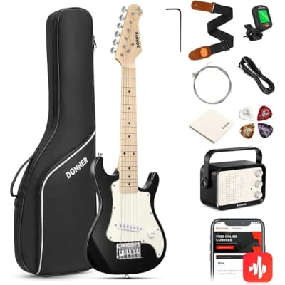 Donner 30 Inch Kids Electric Guitar Beginner Kits ST Style Mini Electric Guitar Black for Boys Girls with Amp image 1