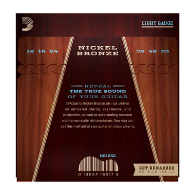 D'Addario NB1253 Nickel Bronze Acoustic Guitar Strings, Light, 12-53 image 3