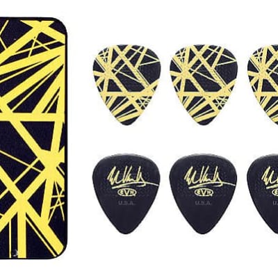 Eddie Van Halen Guitar Picks EVH Black Yellow Stripes Max Grip Pick Tin Collecti