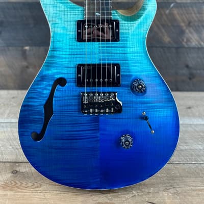 PRS Wood Library Custom 24 Semi-Hollow Flame Maple 10 Top, Korina Back, Torrified Maple Neck, Ziricote FB - Blue Fade 391867 image 5