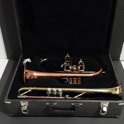 Blessing Flugelhorn & GETZEN Super Deluxe Trumpet W Combo Case & MP's - Clear Lacquer / Raw Brass image 4