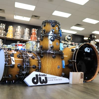 DW Collector's Series Exotic Cherry/ Mahogany 5-PC Shell Pack 10/12/16/22/14Sn (Inca Gold to Candy Black Burst over Quilted Moabi w/ Black Nickel Hardware) image 2