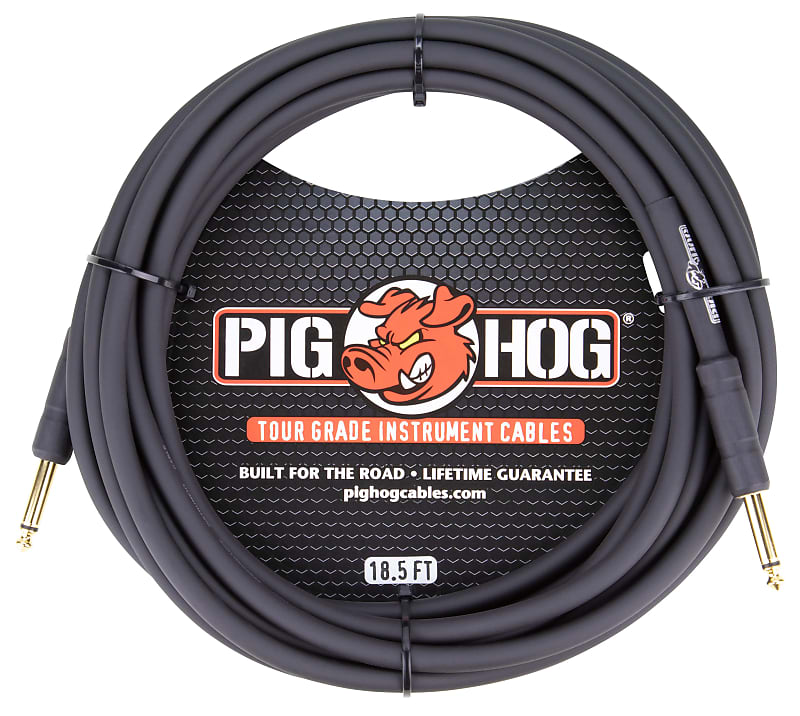 Pig Hog PH186 Tour Grade 1/4" TS Straight Instrument Cable - 18.6' - Black image 1
