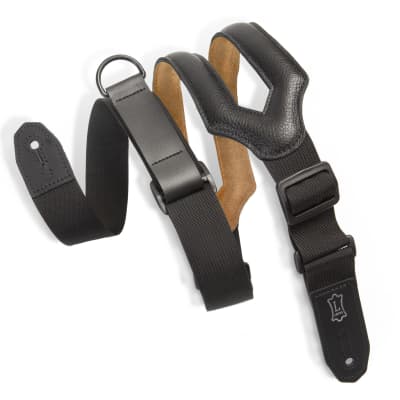Levy's 2'' Leather Right Height Cut-Out Guitar Strap, Black image 1