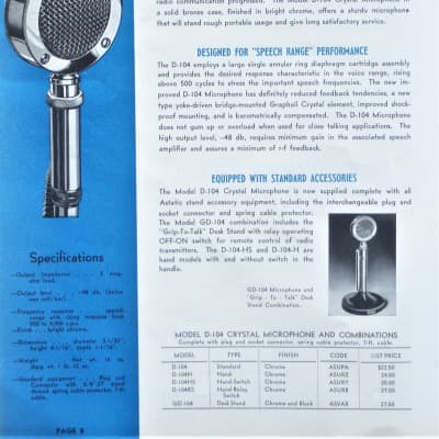Vintage 1960's Astatic D-104 crystal "Lollipop" microphone Chrome w F-11 adapter & box Hi Z harp HAM radio JT30 T3 DR10 image 2