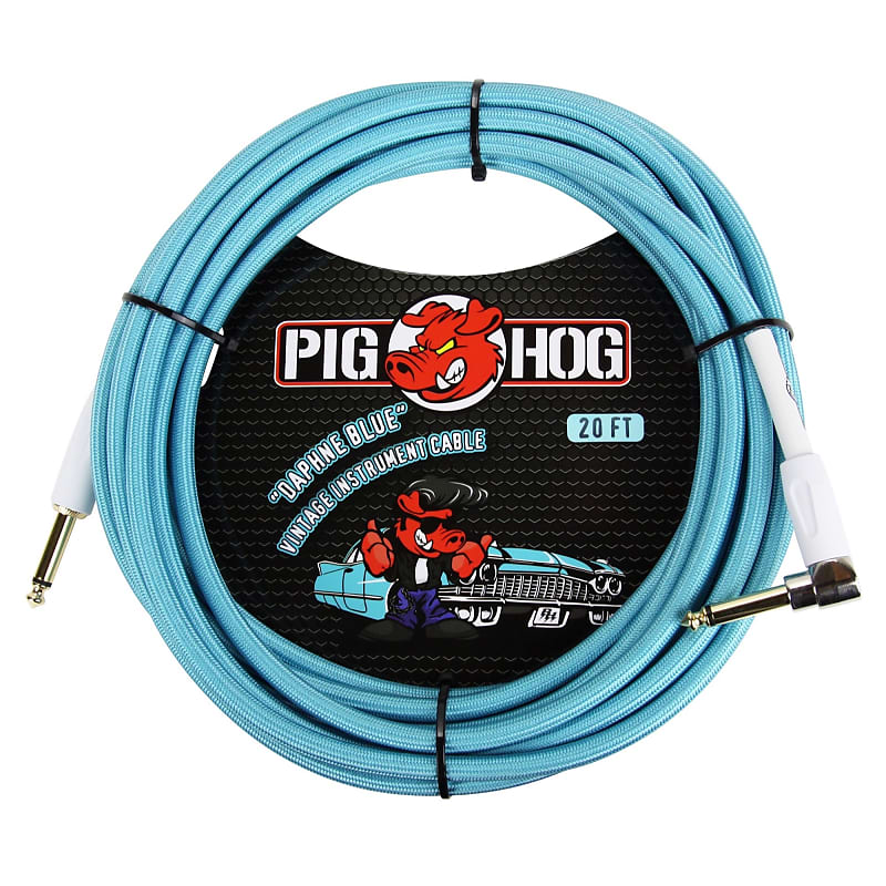 Pig Hog Vintage Series 20 Foot Right Angle Instrument Cable - Daphne Blue Woven image 1
