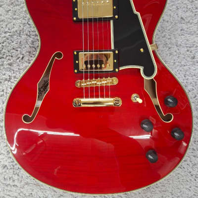 D'Angelico Excel DC Semi-Hollow Body Electric Guitar w/Hard Case, Trans Cherry image 2