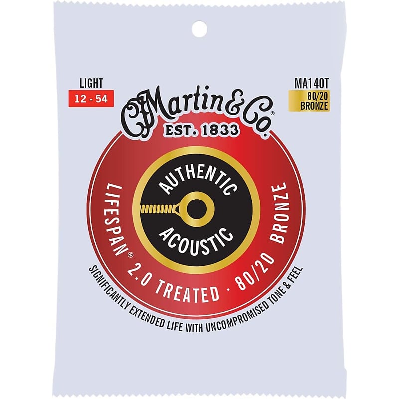 Martin Ma140t Lifespan 2.0 80/20 Bronze Light Authentic Acoustic Guitar Strings image 1