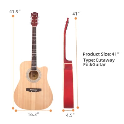 Glarry GT502 41 Inch Matte Cutaway Dreadnought Spruce Front Acoustic Guitar Burlywood image 7