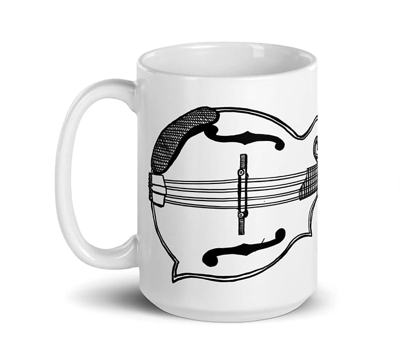Bellavance Ink 15 Oz Coffee Mug With F-Style Mandolin Pen And Ink Drawing White image 1