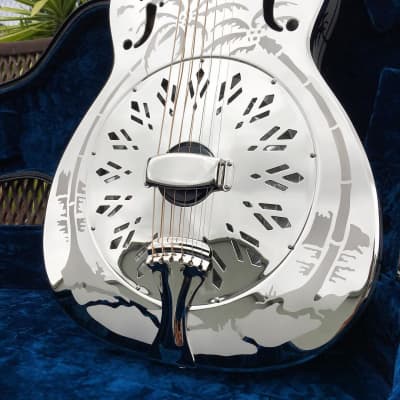 National Reso-Phonic Style O GERMAN SILVER 14 Fret 2024 Mirror Nickel with Deco Palm Tree Design image 3