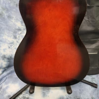 Vintage 1970 Sears and Roebuck by Harmony Atomic Logo Stella 3/4 Student Parlor Guitar New Strings Redburst Original Gigbag image 10