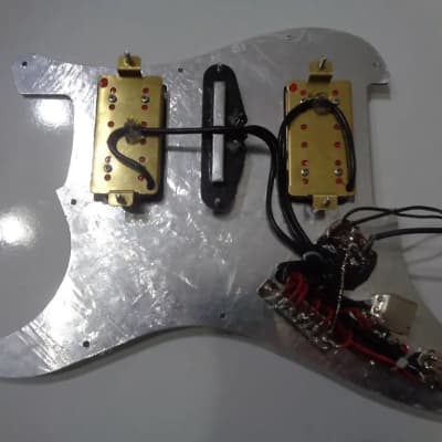 Handmade prewired HSH neodymium Strat pickguard with HB split switch TR BL and mid PU cutoff switch. image 9