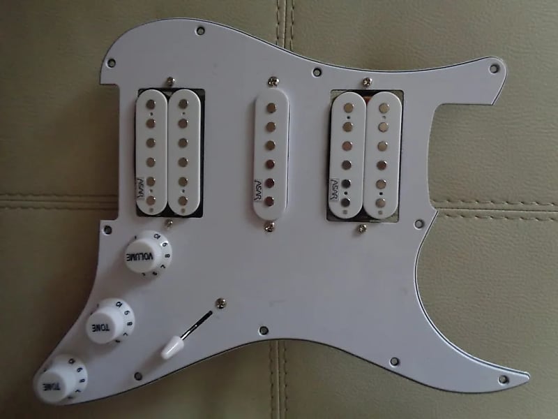 Handmade prewired HSH neodymium Strat pickguard with HB split switch TR BL and mid PU cutoff switch. image 1