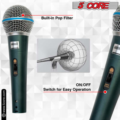 5 Core Professional Dynamic Microphone 3 Pieces Cardiod Unidirectional Handheld Mic Karaoke Singing Wired Microphones with Detachable XLR Cable, Mic Clip, Carry Bag   BETA 3PCS image 4