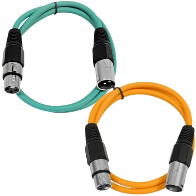 2 Pack of XLR Patch Cables 3 Foot Extension Cords Jumper - Green and Orange image 1