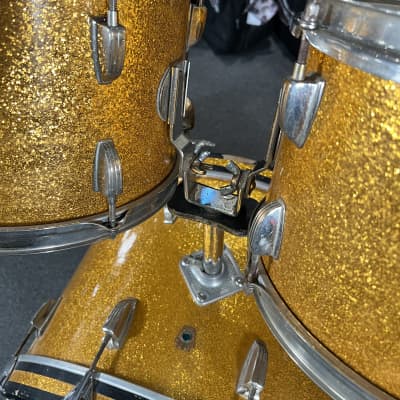 Vintage 60's Ludwig Hollywood Outfit 12/12/16/22" Drum Set Kit with matching 14" Jazz Fest Snare in Sparkling Gold Pearl image 6
