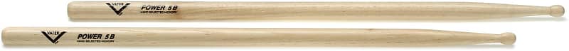 Vater American Hickory Drumsticks - Power 5B - Wood Tip (5-pack) Bundle image 1