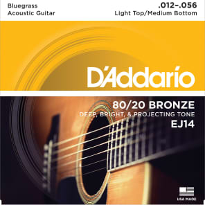 D'Addario EJ14 80/20 Bronze Acoustic Guitar Strings, Light Top / Medium Bottom / Bluegrass Gauge