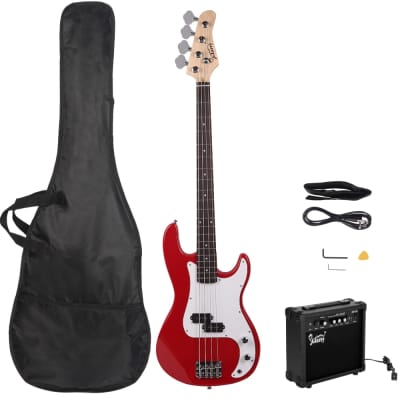 New Glarry GP Electric Bass Guitar Red w/ 20W Amplifier image 1