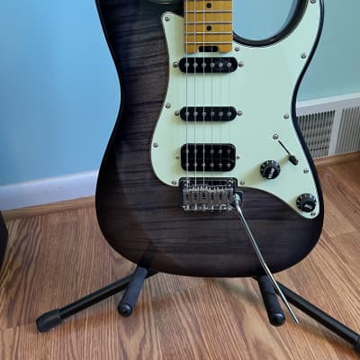 2021 Eart HSS Strat Style Guitar - Translucent Black Flame image 2