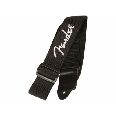 Fender Poly Guitar Strap with Leather Ends, Black w/ Grey Logo image 3