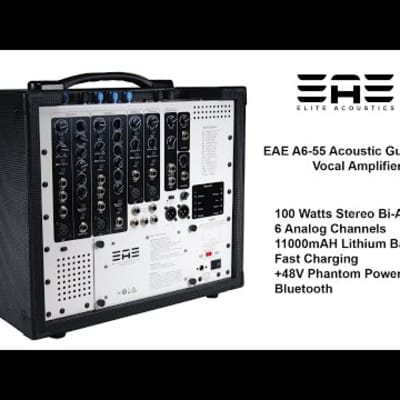 Elite Acoustics EAE  A6-55 100 W 6 Chan Acoustic Amplifier with LFP Battery/Bluetooth Black Carbon Fiber image 8