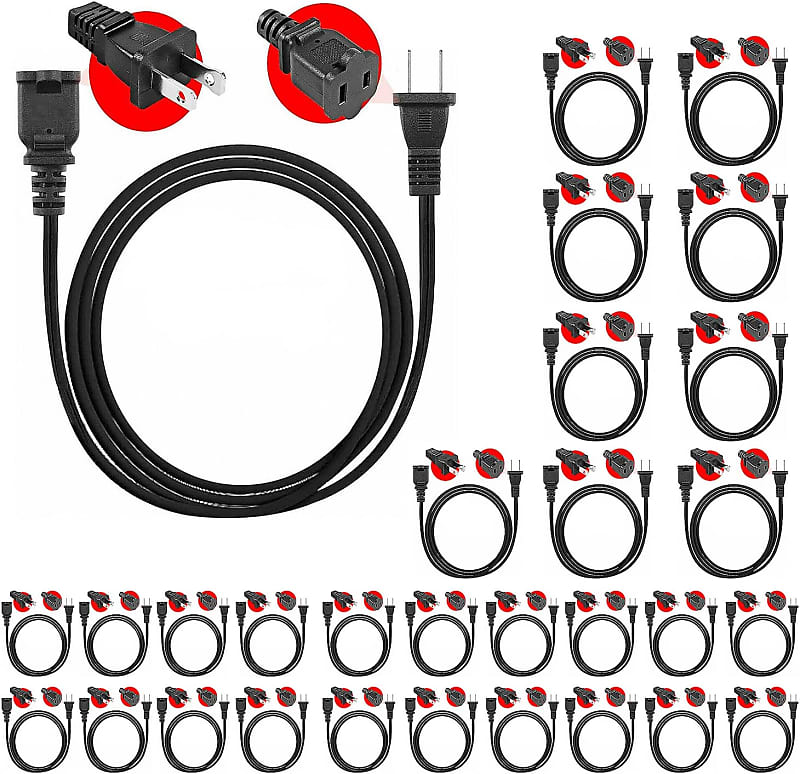 5Core Power Cord Cable 2-Prong Male-Female Extension AC 2-Prong Male-Female Power Cable 10 Foot EXC BLK 10FT 30PCS image 1