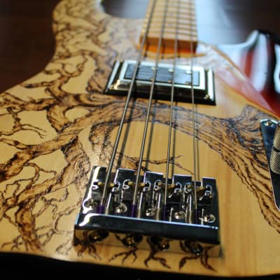 New Custom  4 String Bass  Sunburst/  Pyrography Guitar by Sparka Studios image 4