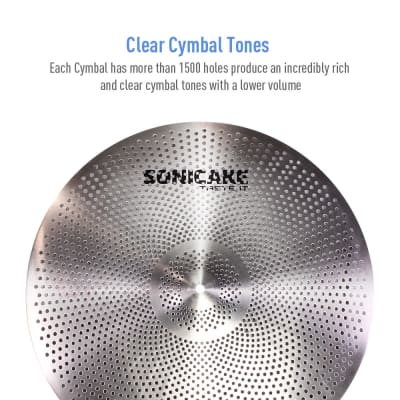 SONICAKE Low Volume Cymbal Pack Quiet Cymbal Set 14'hi-hat+16"crash+18'crash+20"ride 5 Pcs Drum Cymbal Set Practice Cymbal，Sliver(U.S. domestic inventory) image 5