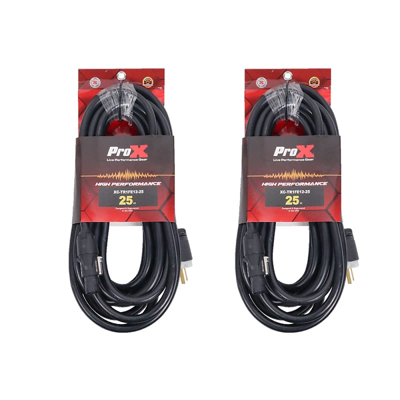 Pair of 2x Pro X 25 Ft. 12AWG 120VAC Male Edison NEMA 5-15P to Powerkon for Power Connection compatible devices image 1