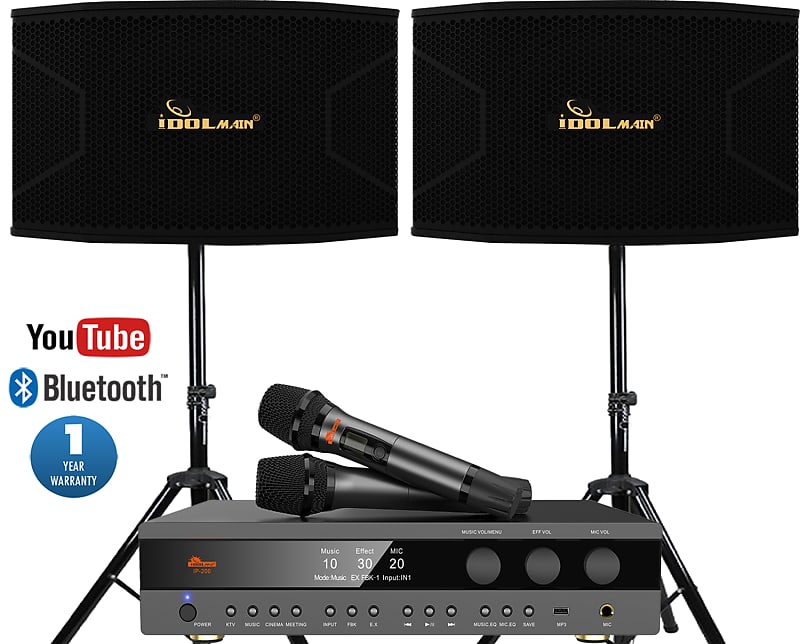 IDOLmain 12" 1500W Speakers With 4000W Digital Mixing Amplifier And Dual Wireless Microphones Karaoke System image 1