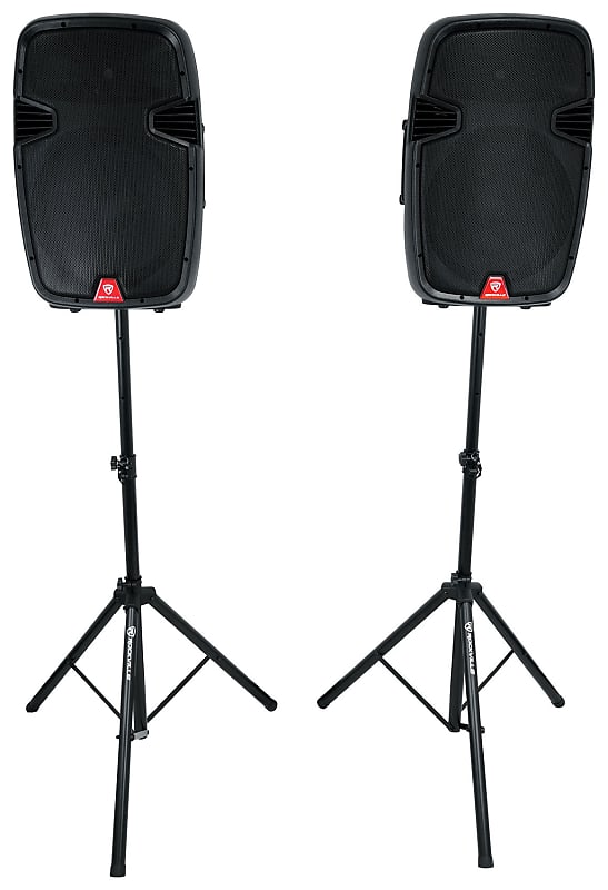 Rockville 2) 15" Battery Powered PA Speakers+Stands+Mics For Church Sound System image 1